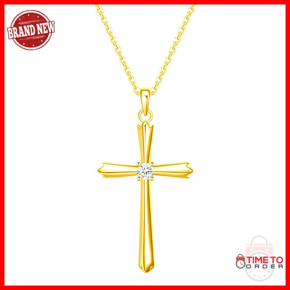 Sterling Silver Cross Pendant Necklace with CZ, 18" Chain, Hypoallergenic